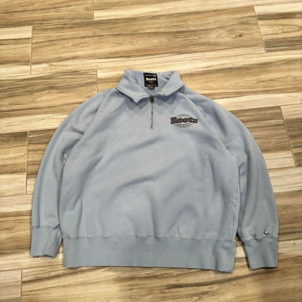 cyan vintage Roots quarter zip collared sweatshirt